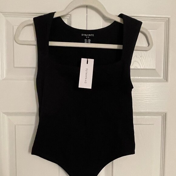 NWT Dynamite Black Ribbed Nylon Bodysuit - Size M - Picture 4 of 7